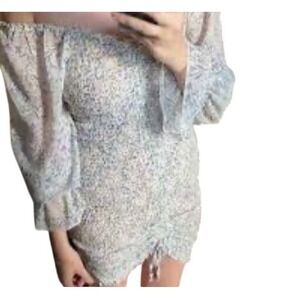 Red Berry Floral Mini Dress‎ Long Sleeve Ruched Drawstring Cottage Size Small